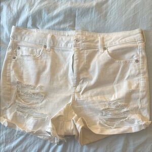 American Eagle Outfitters White Distressed Jean Shorts